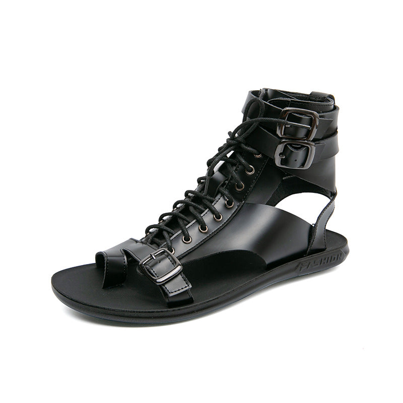 Women's Solid Color Roman-style Lace-up Soft-soled Leather Sandals