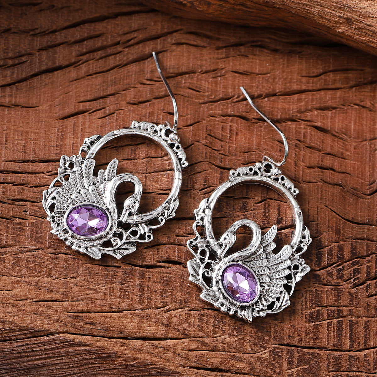 Vintage Vintage Inlaid Zircon Swan Pendant Earrings