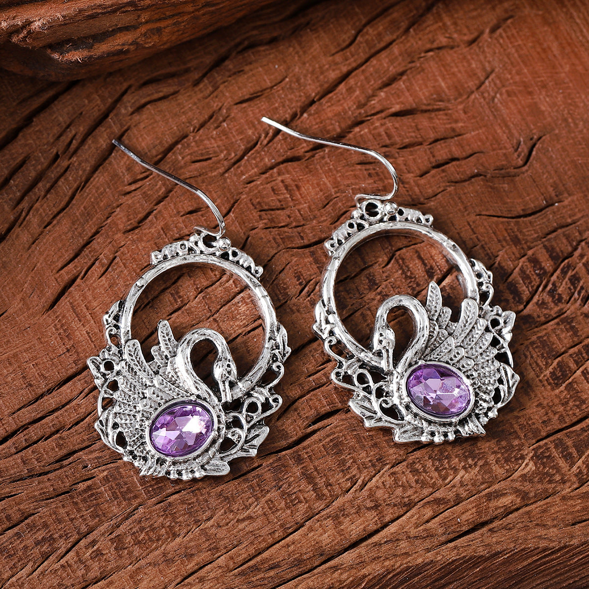 Vintage Vintage Inlaid Zircon Swan Pendant Earrings