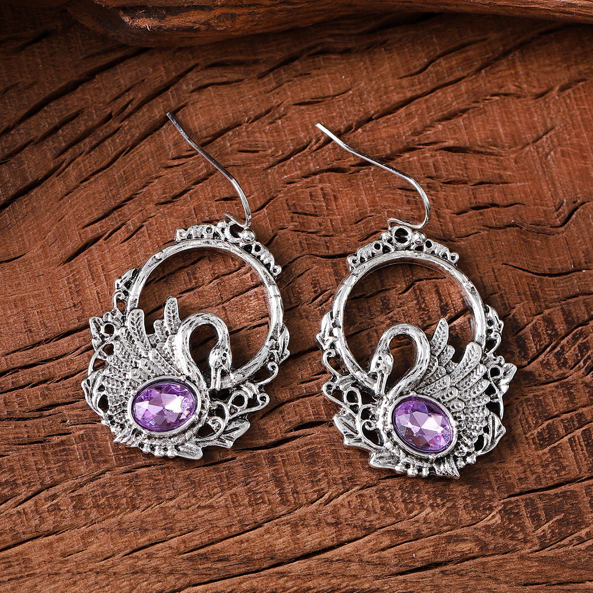 Vintage Vintage Inlaid Zircon Swan Pendant Earrings