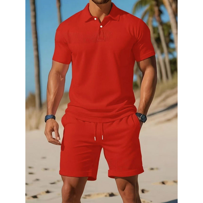Summer Casual Sports All-matching Slim Fit Short-sleeved Polo Shirt Shorts