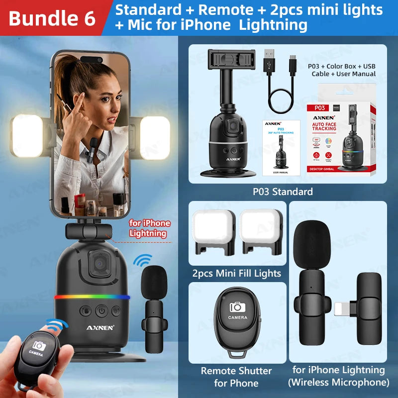 Smart Auto Face Tracking Desktop AI Gimbal for Smartphone & Action Camera 360 Rotation Follow
