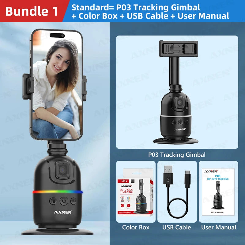 Smart Auto Face Tracking Desktop AI Gimbal for Smartphone & Action Camera 360 Rotation Follow