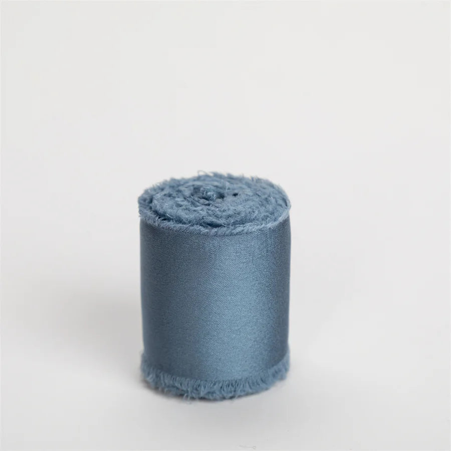 1 Roll 5 yards Frayed Edged Satin Handmade Smooth Soft Ribbon For Wedding Invitation Bouquets Birthday Party DIY Decoration Gift