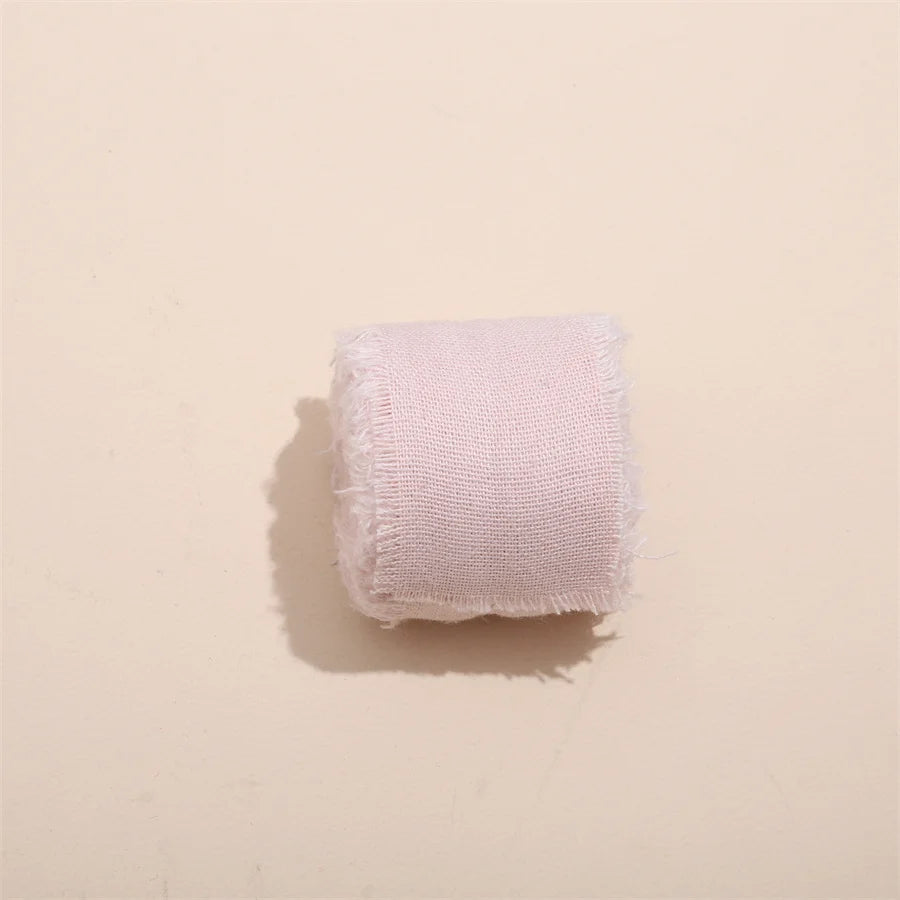 1 Roll 5yards*4cm Frayed Edged Satin Handmade Cotton Linen Ribbon For Wedding Invitation Bouquets Birthday Party DIY Decoration