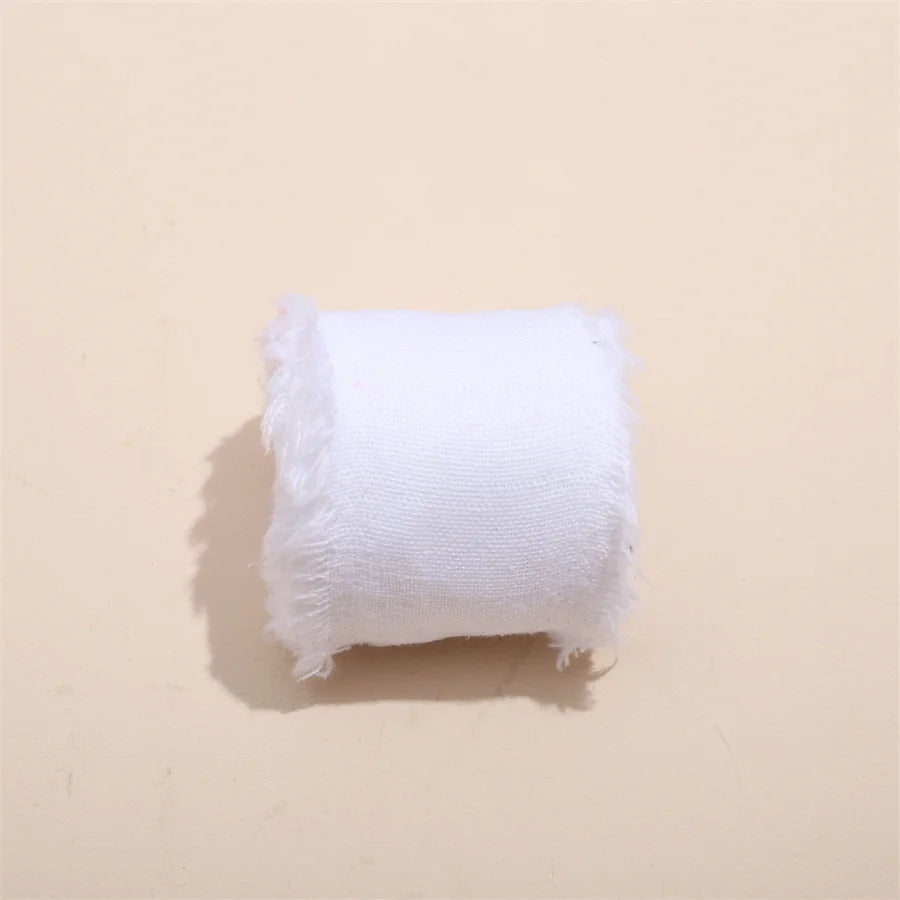 1 Roll 5yards*4cm Frayed Edged Satin Handmade Cotton Linen Ribbon For Wedding Invitation Bouquets Birthday Party DIY Decoration