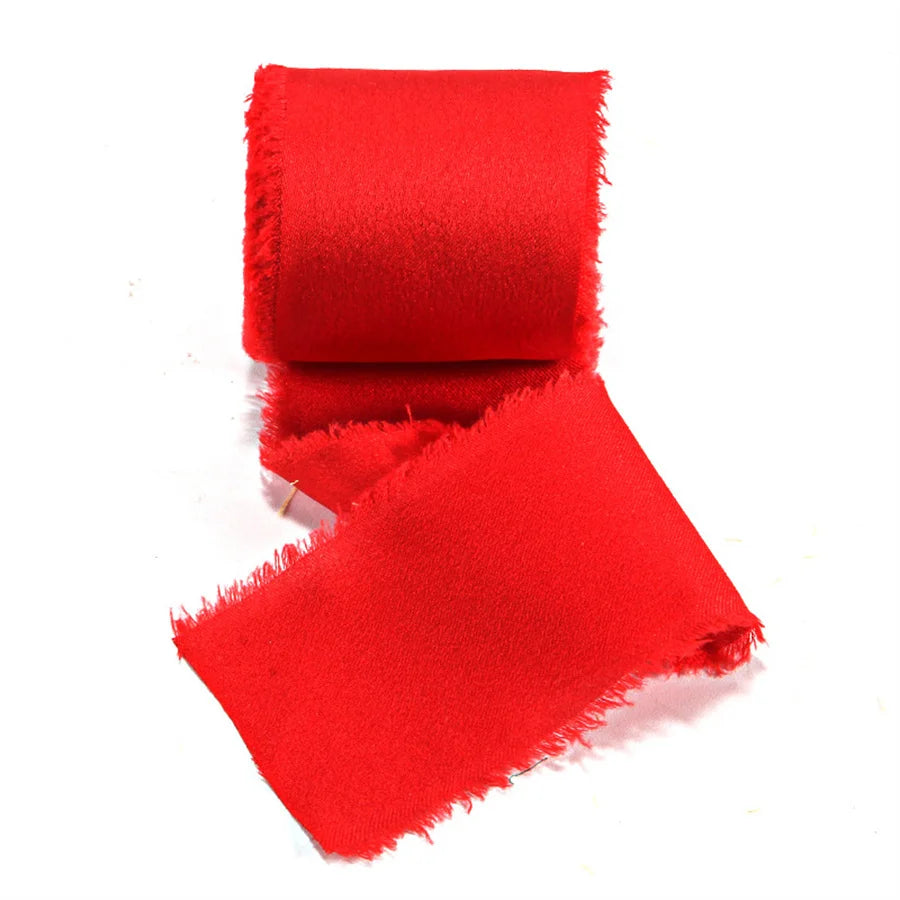 1 Roll 5 yards Frayed Edged Satin Handmade Smooth Soft Ribbon For Wedding Invitation Bouquets Birthday Party DIY Decoration Gift