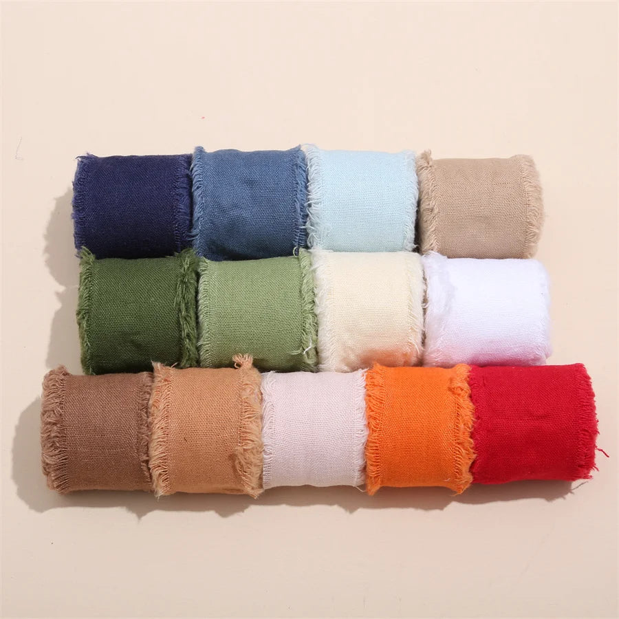 1 Roll 5yards*4cm Frayed Edged Satin Handmade Cotton Linen Ribbon For Wedding Invitation Bouquets Birthday Party DIY Decoration