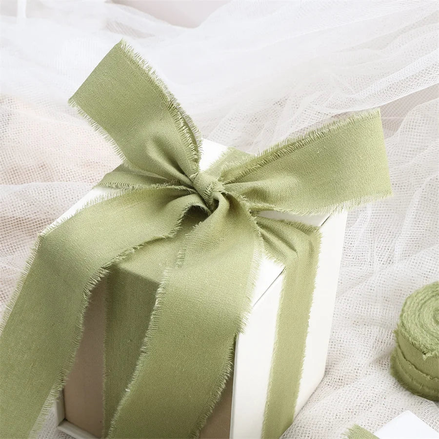 1 Roll 5yards*4cm Frayed Edged Satin Handmade Cotton Linen Ribbon For Wedding Invitation Bouquets Birthday Party DIY Decoration