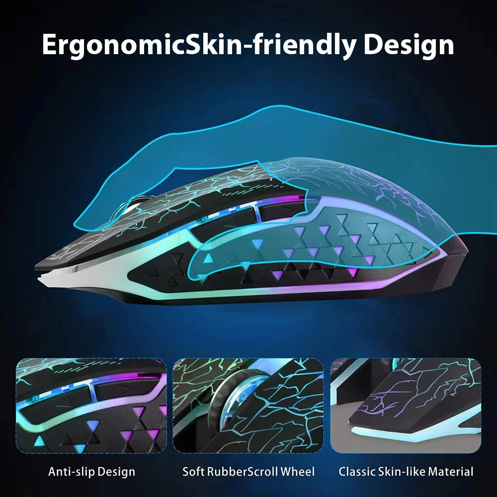Wireless Mouse Bluetooth 2.4G Dual-mode Rechargeable Mouse RGB Backlight E-Sports 800-1200-1600 DPI Mice for PC Laptop Macbook