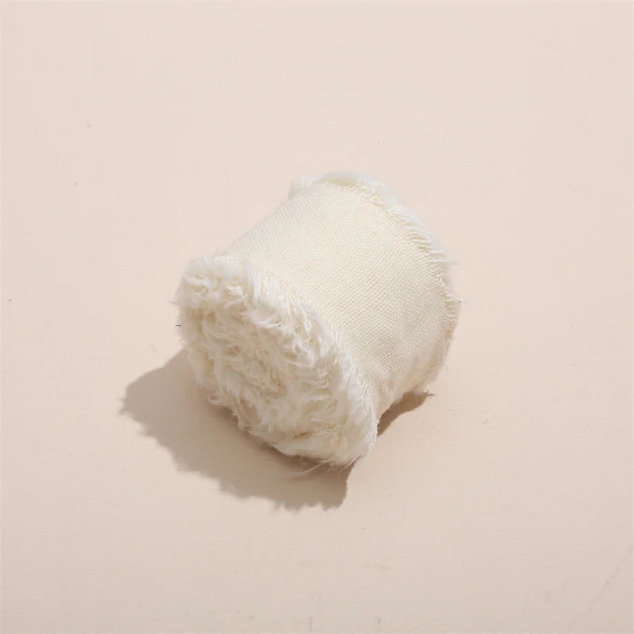 1 Roll 5yards*4cm Frayed Edged Satin Handmade Cotton Linen Ribbon For Wedding Invitation Bouquets Birthday Party DIY Decoration