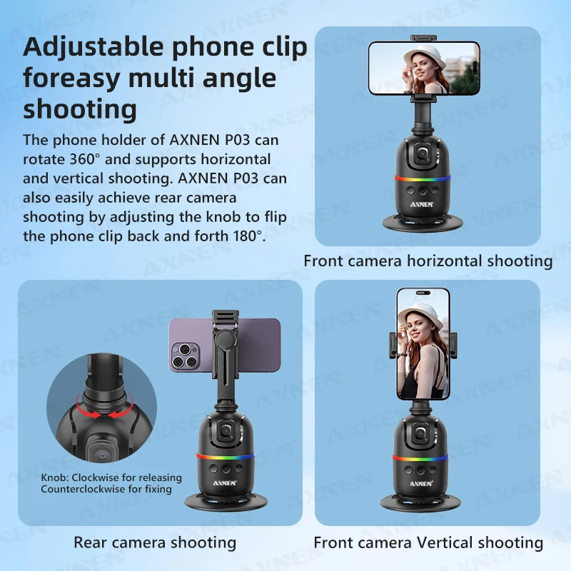 Smart Auto Face Tracking Desktop AI Gimbal for Smartphone & Action Camera 360 Rotation Follow