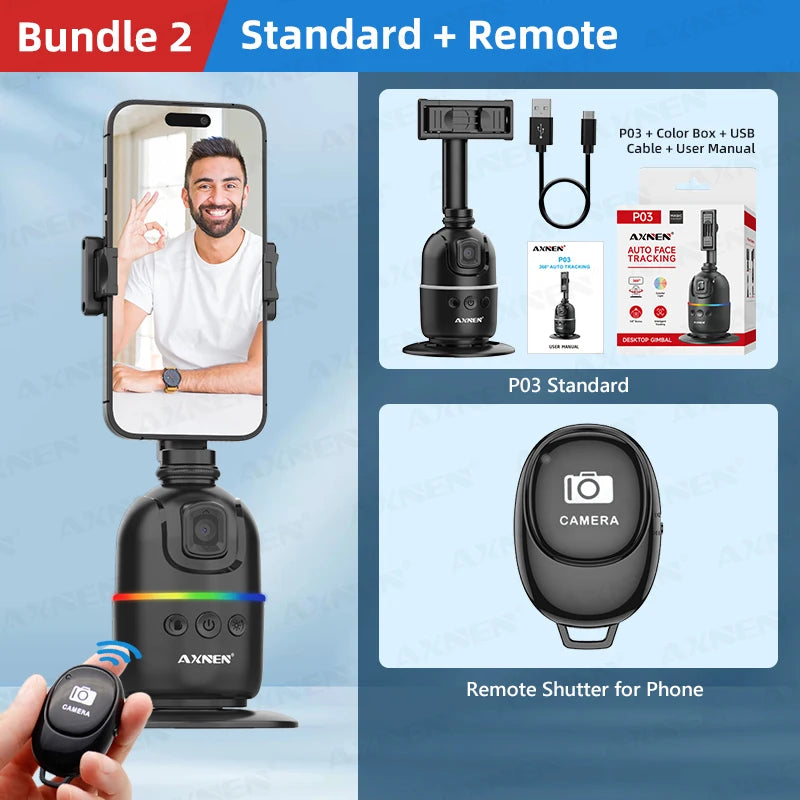 Smart Auto Face Tracking Desktop AI Gimbal for Smartphone & Action Camera 360 Rotation Follow