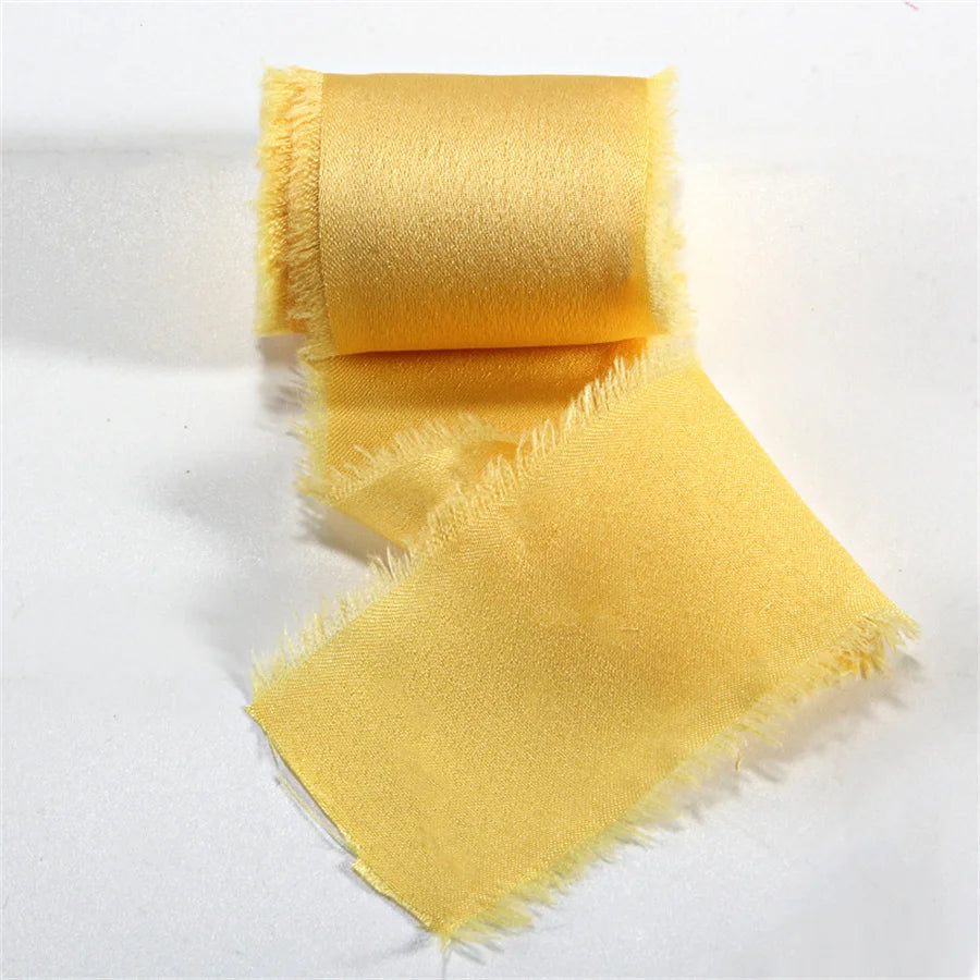 1 Roll 5 yards Frayed Edged Satin Handmade Smooth Soft Ribbon For Wedding Invitation Bouquets Birthday Party DIY Decoration Gift
