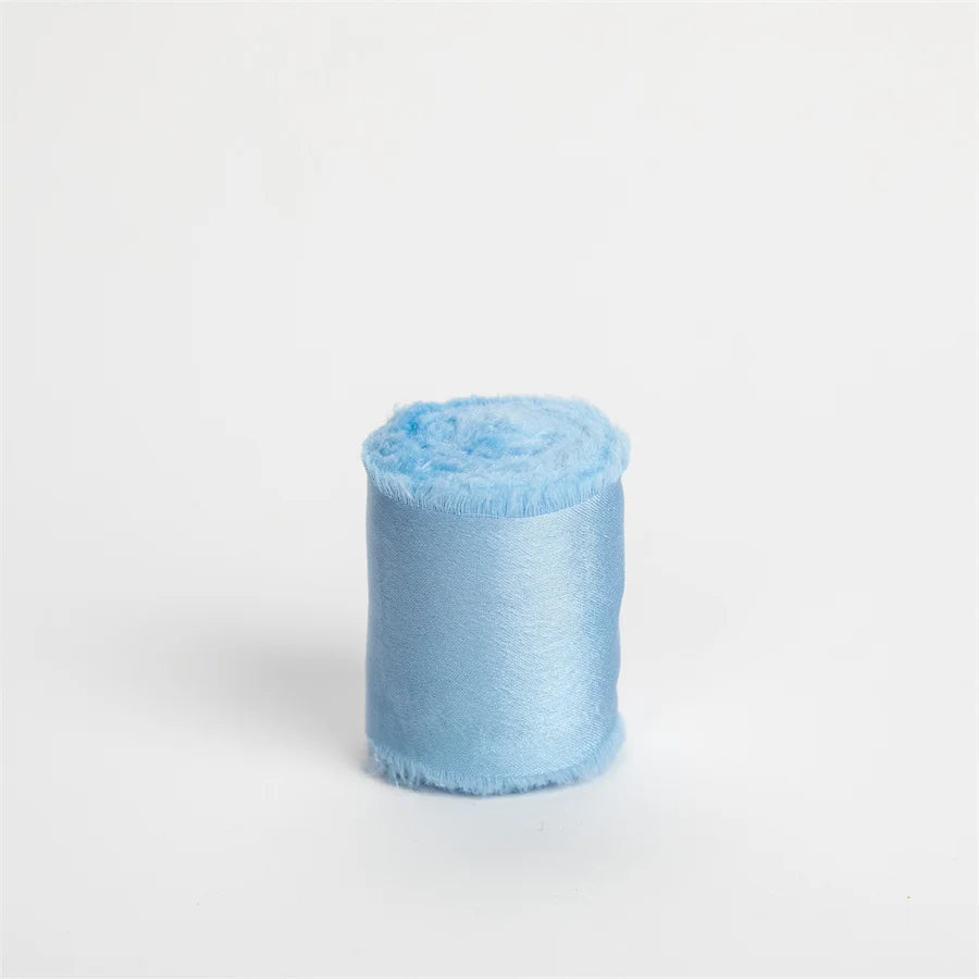 1 Roll 5 yards Frayed Edged Satin Handmade Smooth Soft Ribbon For Wedding Invitation Bouquets Birthday Party DIY Decoration Gift
