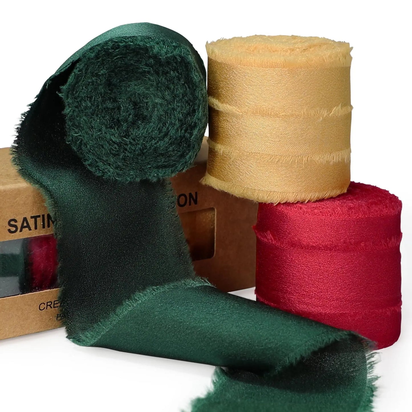 1 Roll 5 yards Frayed Edged Satin Handmade Smooth Soft Ribbon For Wedding Invitation Bouquets Birthday Party DIY Decoration Gift
