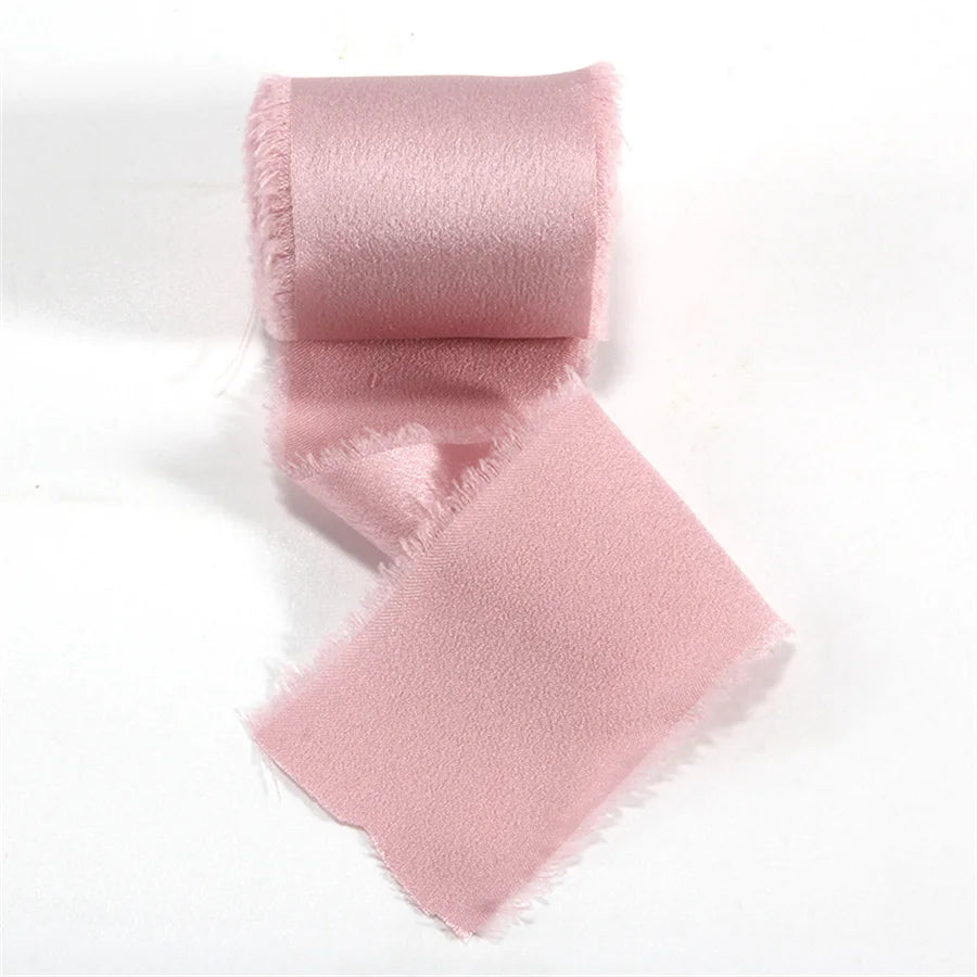 1 Roll 5 yards Frayed Edged Satin Handmade Smooth Soft Ribbon For Wedding Invitation Bouquets Birthday Party DIY Decoration Gift