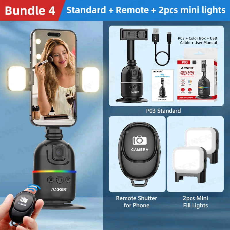 Smart Auto Face Tracking Desktop AI Gimbal for Smartphone & Action Camera 360 Rotation Follow