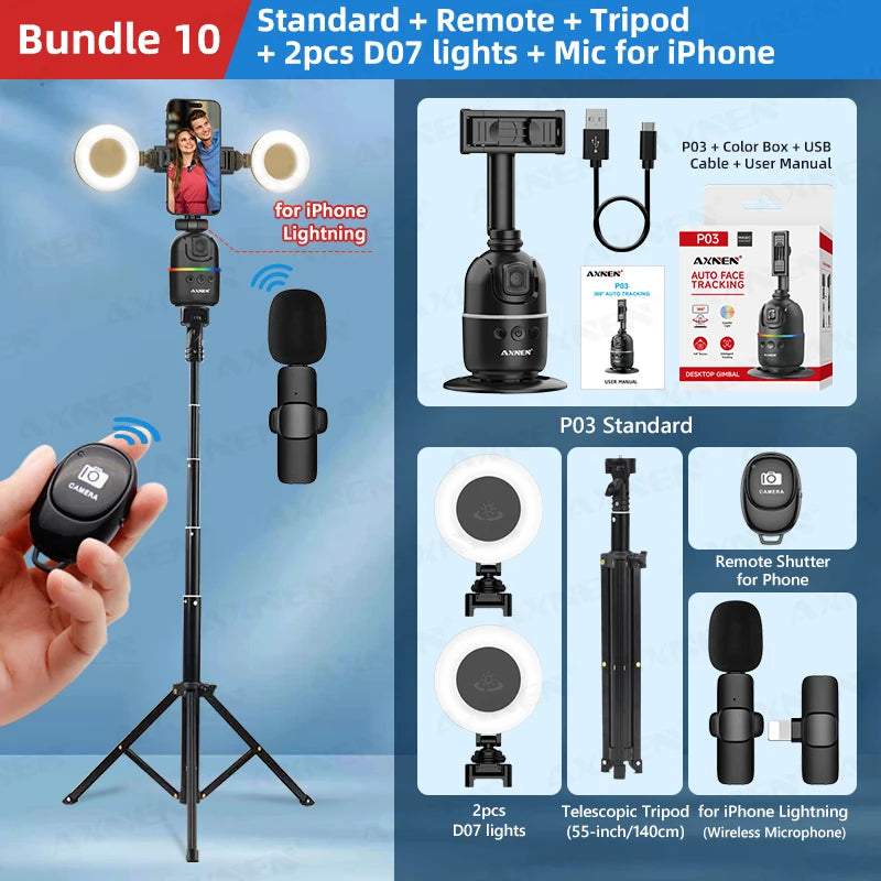 Smart Auto Face Tracking Desktop AI Gimbal for Smartphone & Action Camera 360 Rotation Follow