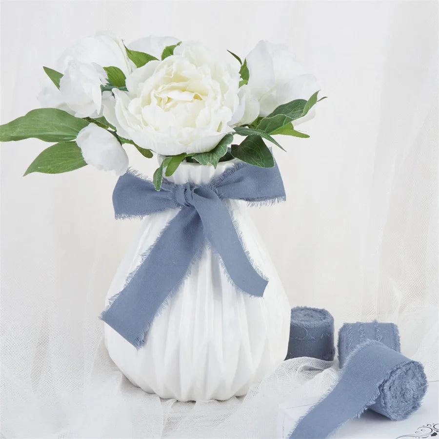 1 Roll 5yards*4cm Frayed Edged Satin Handmade Cotton Linen Ribbon For Wedding Invitation Bouquets Birthday Party DIY Decoration