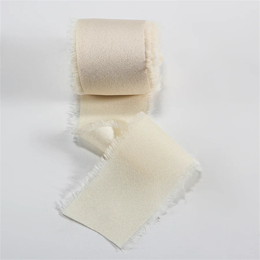1 Roll 5 yards Frayed Edged Satin Handmade Smooth Soft Ribbon For Wedding Invitation Bouquets Birthday Party DIY Decoration Gift