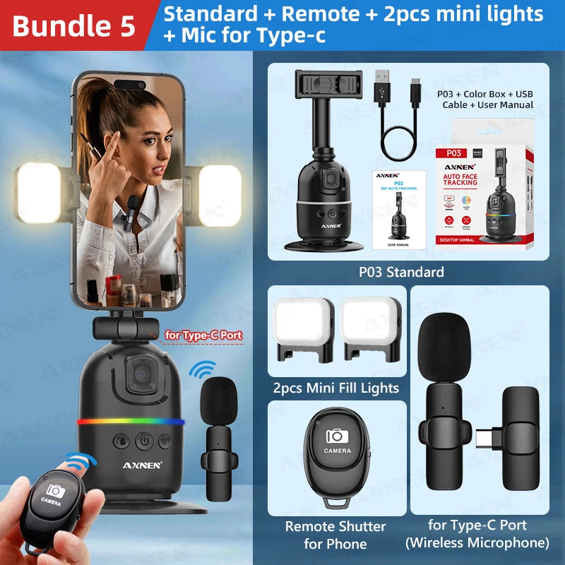 Smart Auto Face Tracking Desktop AI Gimbal for Smartphone & Action Camera 360 Rotation Follow