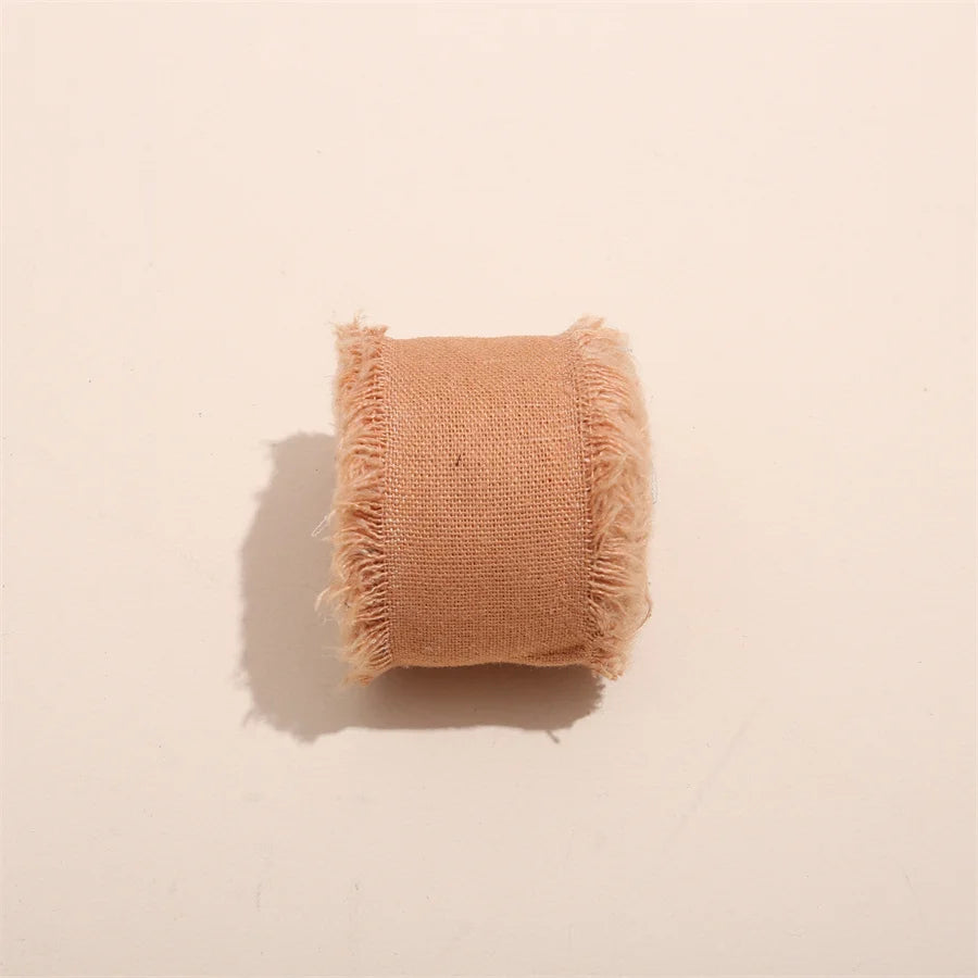 1 Roll 5yards*4cm Frayed Edged Satin Handmade Cotton Linen Ribbon For Wedding Invitation Bouquets Birthday Party DIY Decoration