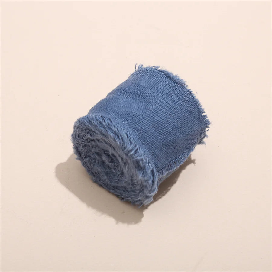 1 Roll 5yards*4cm Frayed Edged Satin Handmade Cotton Linen Ribbon For Wedding Invitation Bouquets Birthday Party DIY Decoration