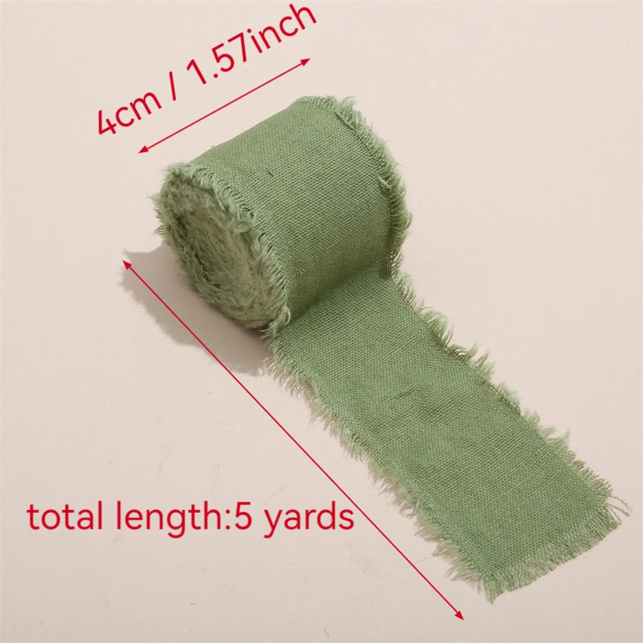 1 Roll 5yards*4cm Frayed Edged Satin Handmade Cotton Linen Ribbon For Wedding Invitation Bouquets Birthday Party DIY Decoration