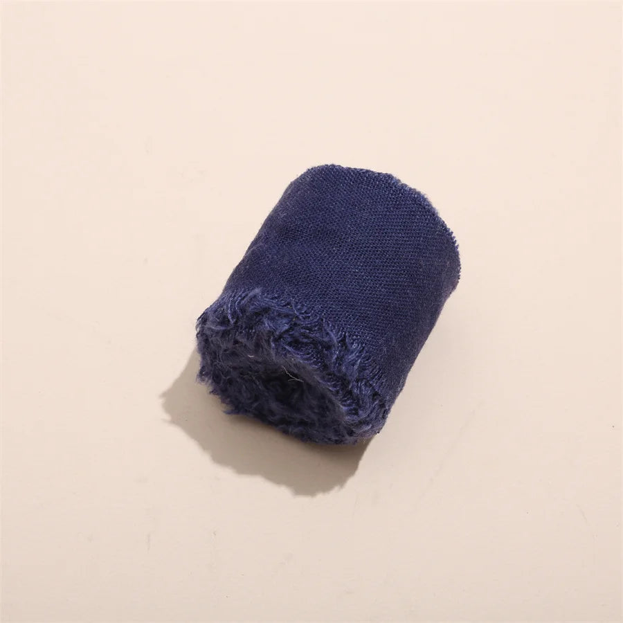 1 Roll 5yards*4cm Frayed Edged Satin Handmade Cotton Linen Ribbon For Wedding Invitation Bouquets Birthday Party DIY Decoration
