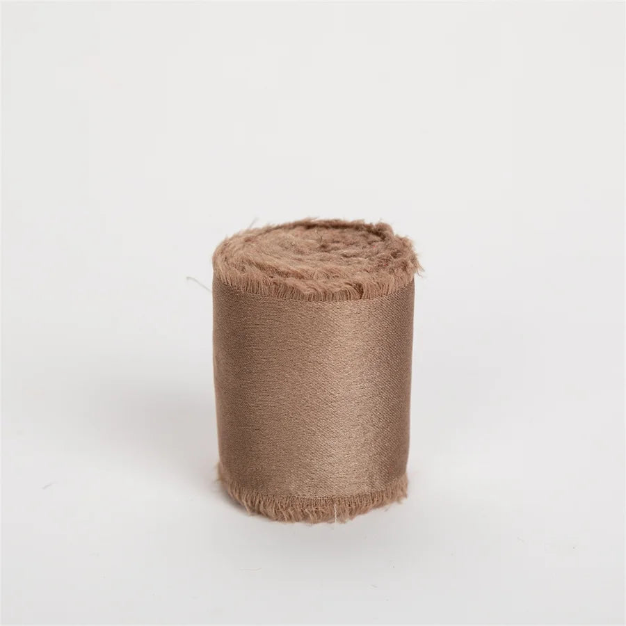 1 Roll 5 yards Frayed Edged Satin Handmade Smooth Soft Ribbon For Wedding Invitation Bouquets Birthday Party DIY Decoration Gift