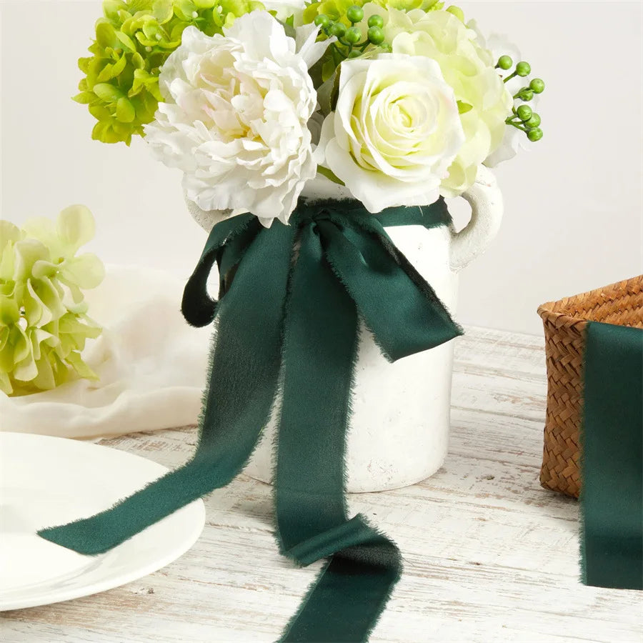 1 Roll 5 yards Frayed Edged Satin Handmade Smooth Soft Ribbon For Wedding Invitation Bouquets Birthday Party DIY Decoration Gift