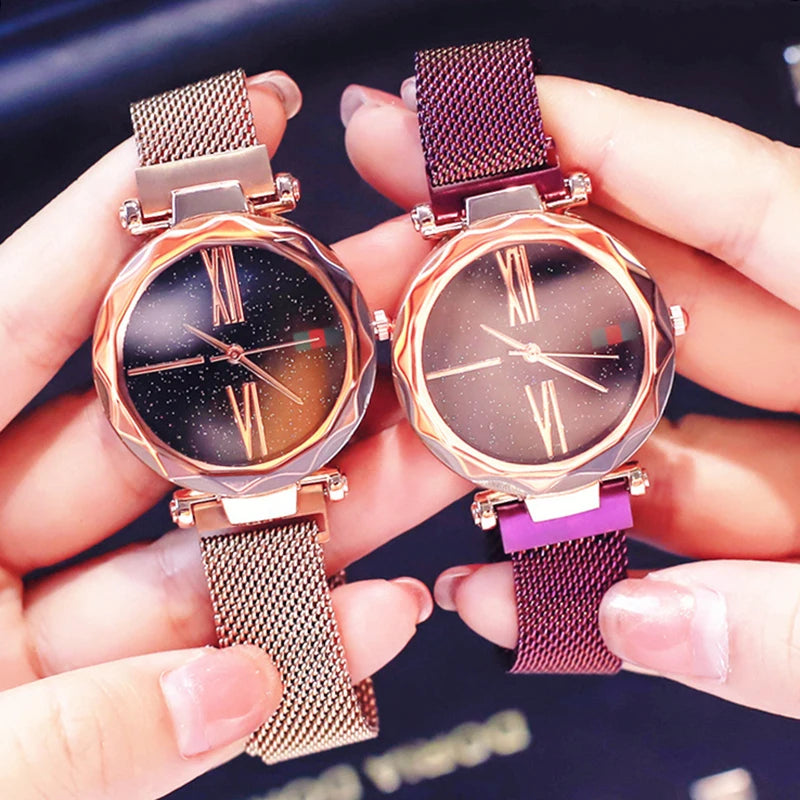 Starry Sky Designer Women's Watches Magnetic Stainless Steel Mesh Strap Ladies