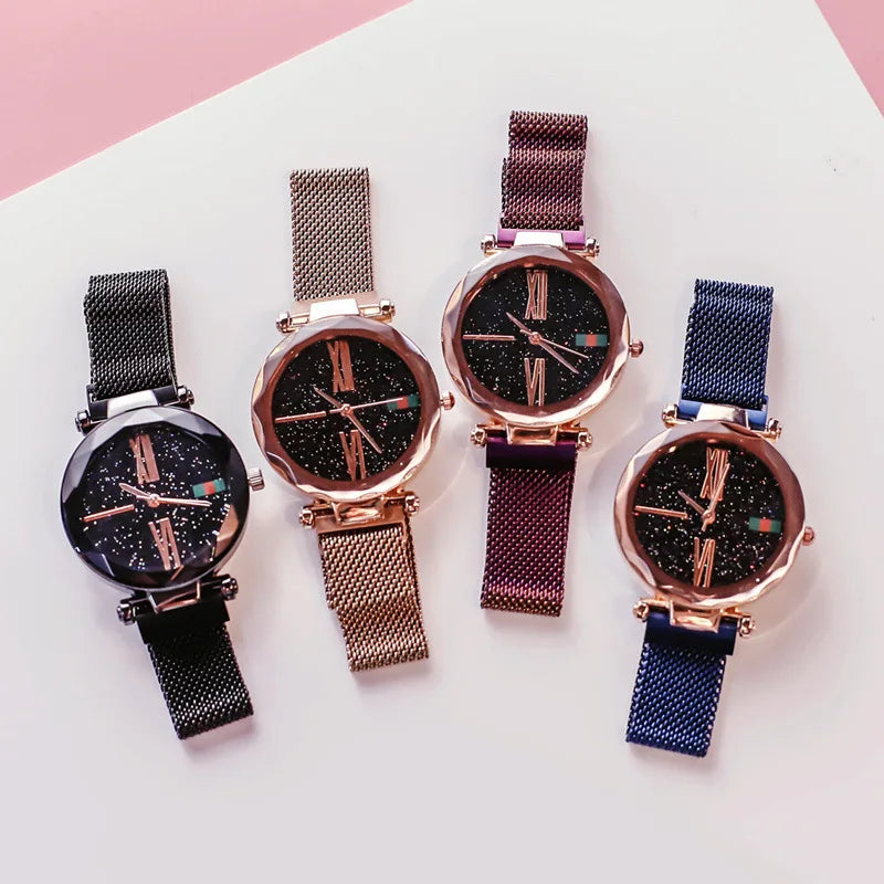 Starry Sky Designer Women's Watches Magnetic Stainless Steel Mesh Strap Ladies