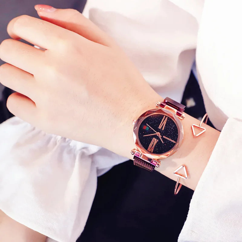 Starry Sky Designer Women's Watches Magnetic Stainless Steel Mesh Strap Ladies