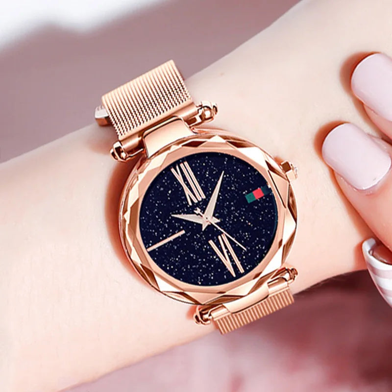 Starry Sky Designer Women's Watches Magnetic Stainless Steel Mesh Strap Ladies