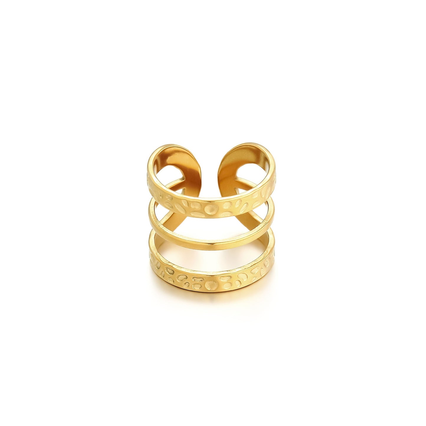Stainless Steel Vacuum Plating 18K Gold Multi-layer Multi-point Curved Personality Ring