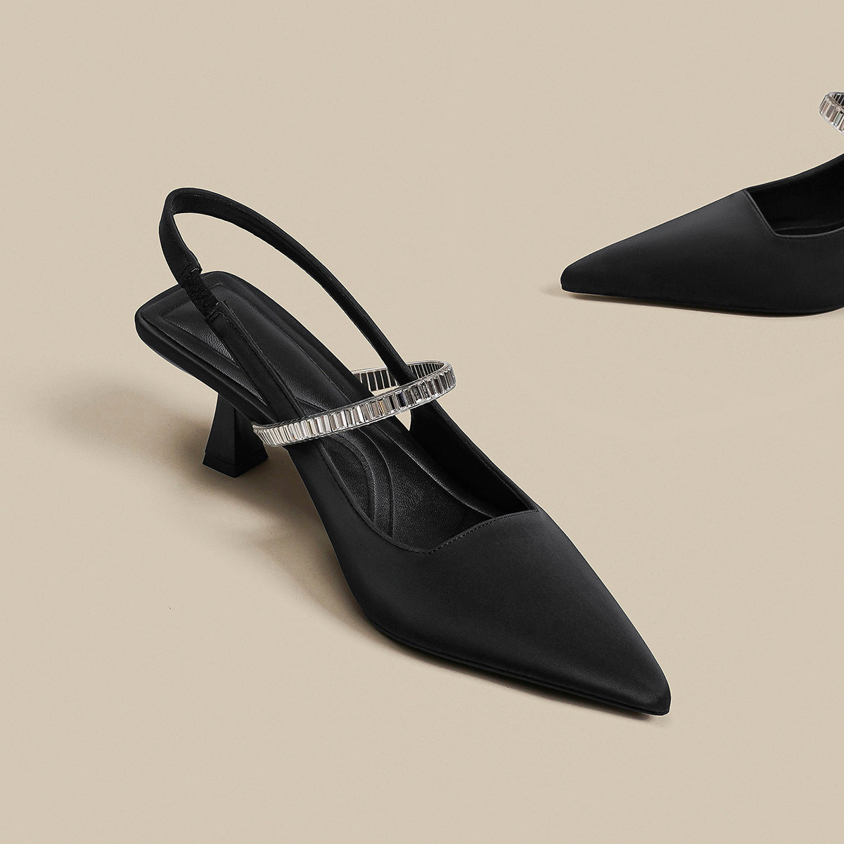 Women's Black High Heels Stiletto Pointed Toe Sandals With Skirt
