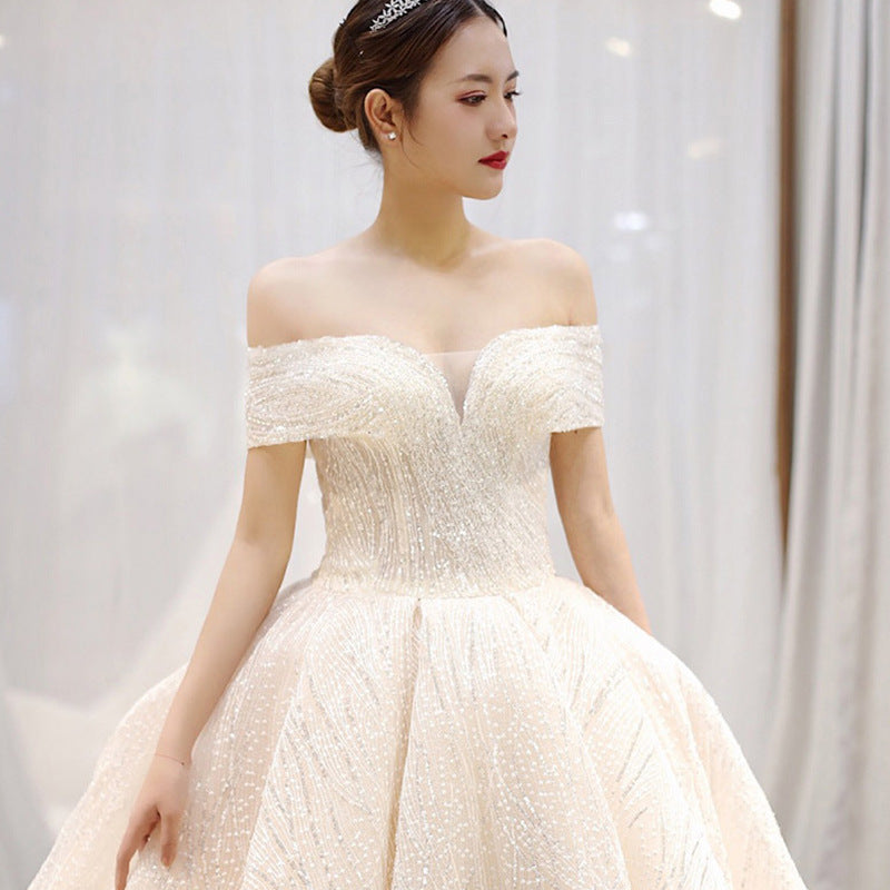 Wedding Dresses Dreamy Word Shoulder Is Thin European And American Long Tail