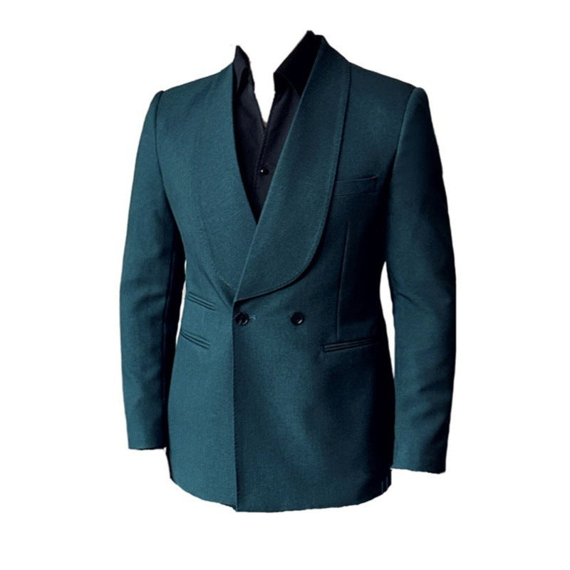Suit Men's Double Breasted Green Collar Casual