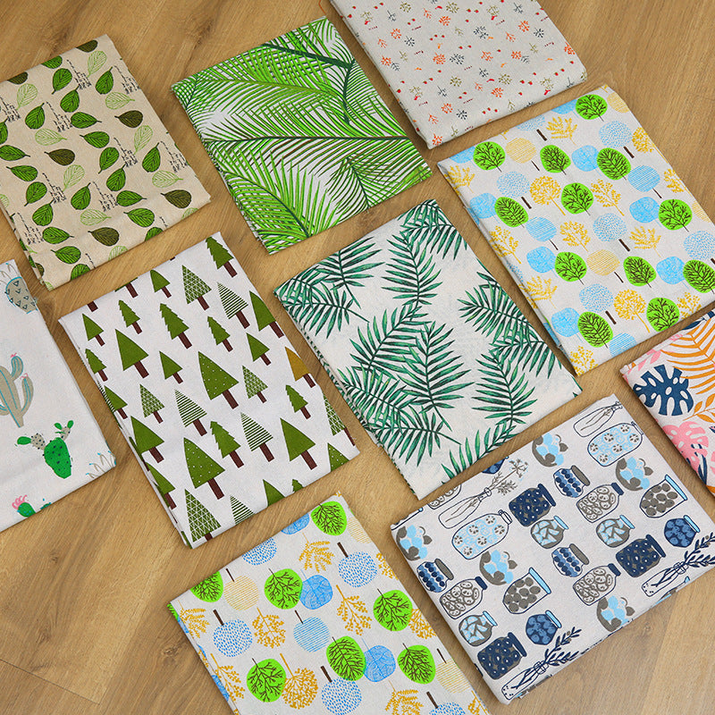Cotton And Hemp Cloth Plant Tower Series Thickened Printed Fabric Storage Cloth