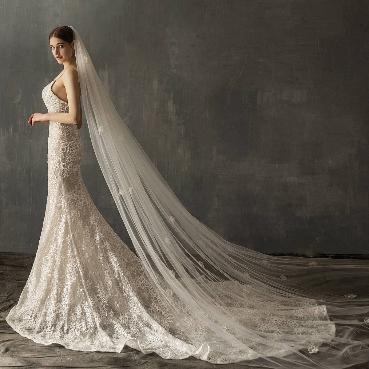 Wedding Dresses Bridal Church Wedding Pearl Long Tail Tulle