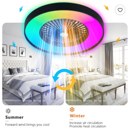 23 Inch Black Ceiling Fan Light With LED RGB Dimmable & Color Changing, APP & Remote Control, Modern Smart Ceiling Fan For Living Room, Bedroom, And Dining Room Silent 6-Speed Reversible DC Motor