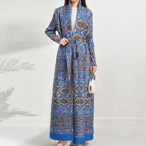 Plus Size Pleated Print Middle East Cardigan Robe