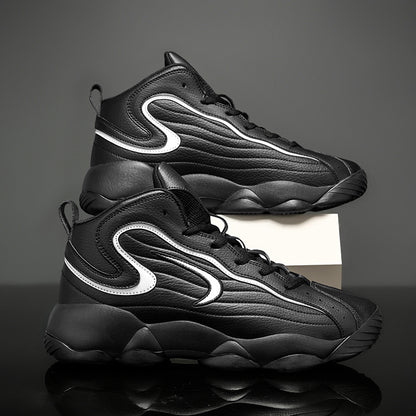 Men's sports shoes with leather surface, trendy shoes, Korean version, fashionable basketball shoes