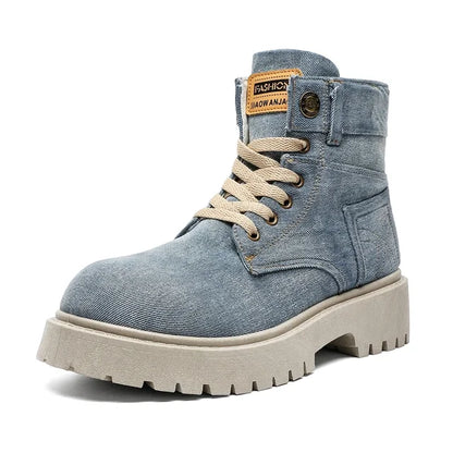 Cowboy boots new autumn thick soled Martin boots fashionable retro washed high top big toe shoes for men