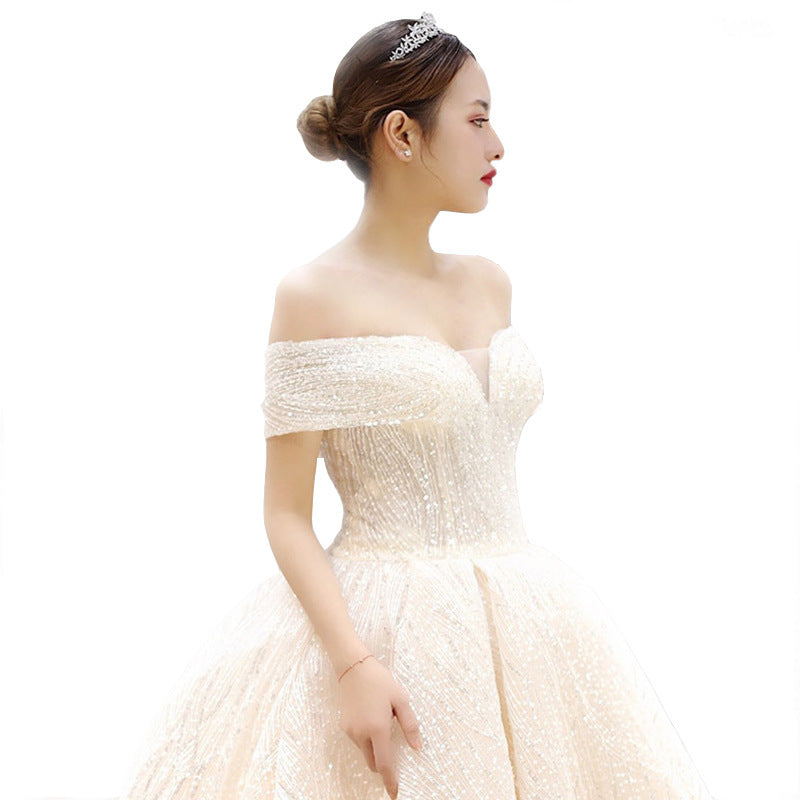 Wedding Dresses Dreamy Word Shoulder Is Thin European And American Long Tail