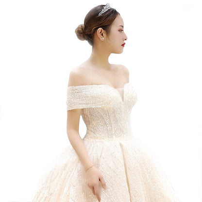 Wedding Dresses Dreamy Word Shoulder Is Thin European And American Long Tail