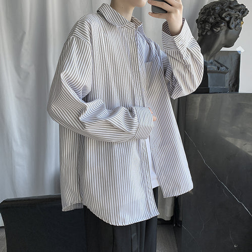 Japanese Striped Long Sleeve Casual White Shirt