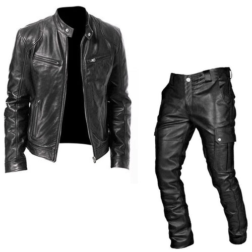 Leather Coat Leather Pants Two-piece PU Casual